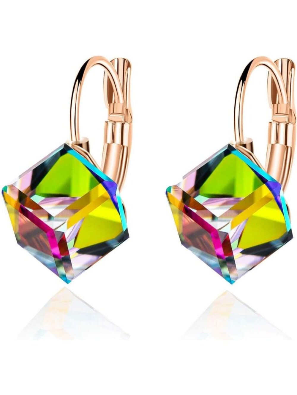 Elegant Austrian Crystal Cube Drop Earrings - Stylish Leverback Design for Women